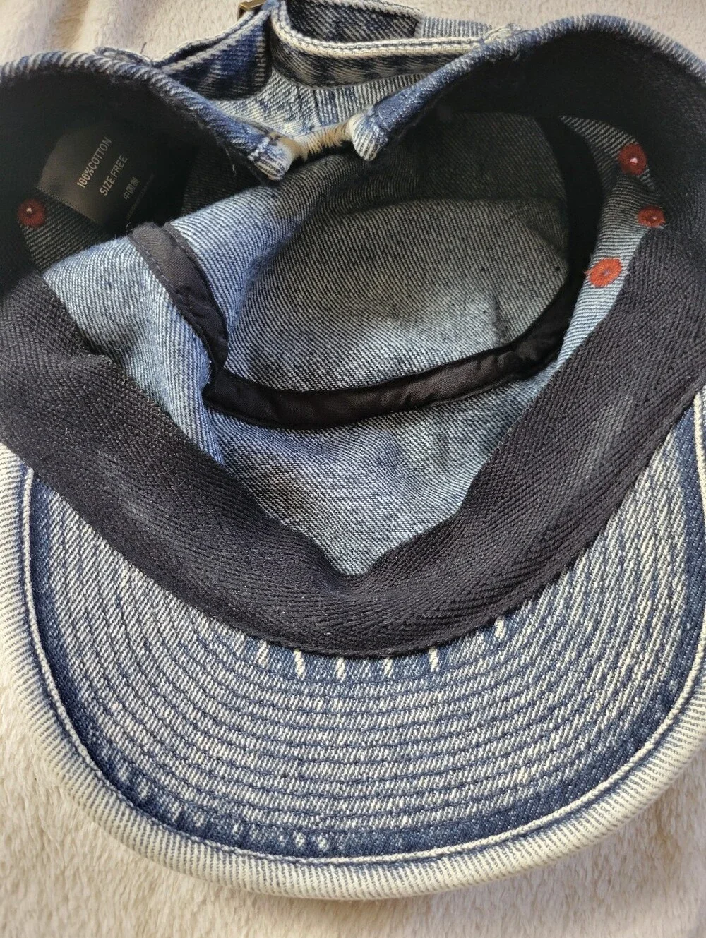 Cara Park | Blue Light Wash Denim Military-Style Cadet Cap (OS)
